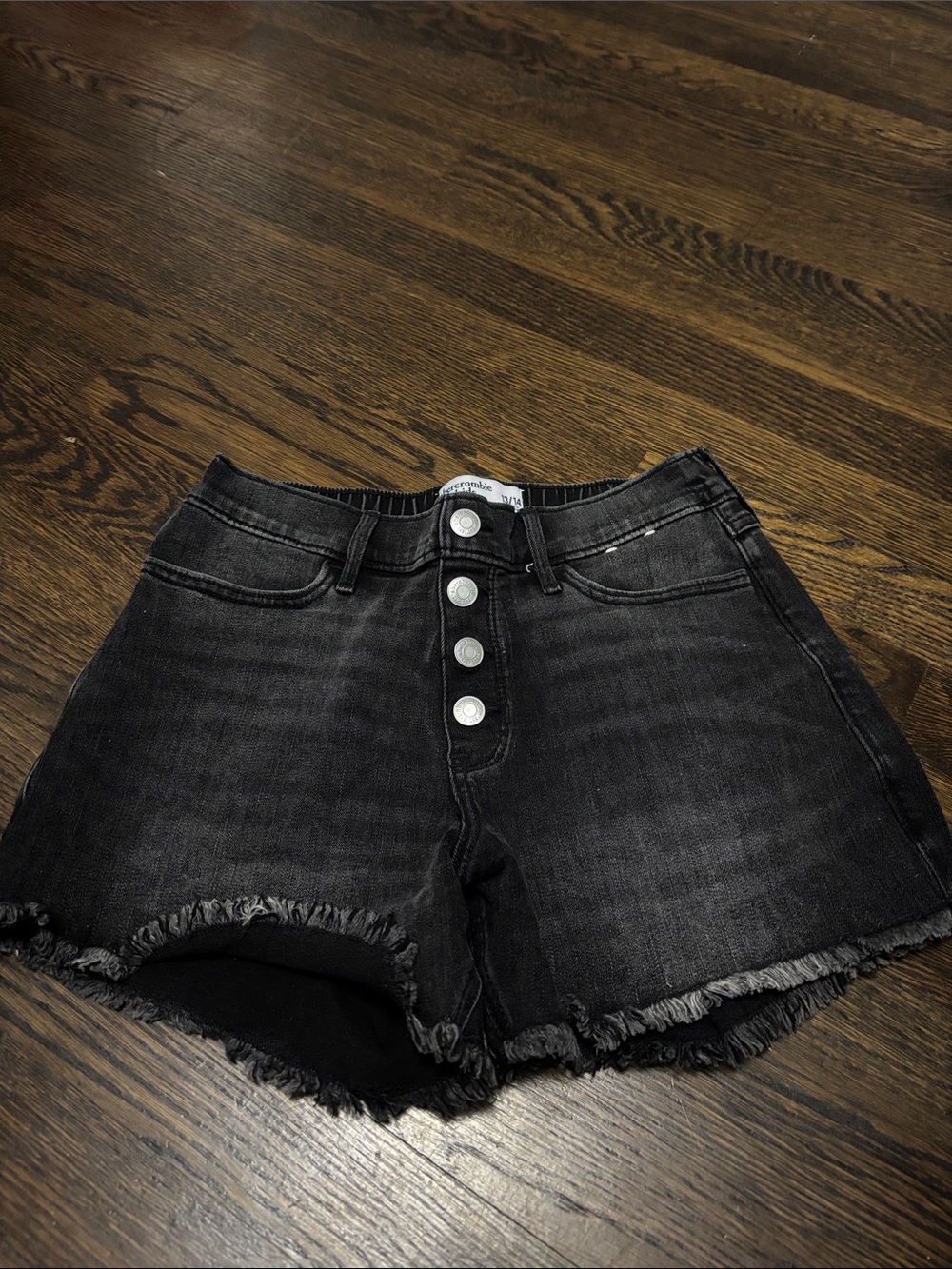 Black High-Rise Button-Fly Girls Denim Shorts